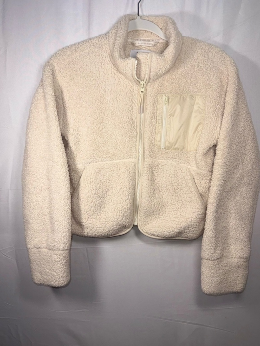 Athleta Girl Cream Sherpa Fuzzy Long Sleeve Zip Jacket Size Large/12